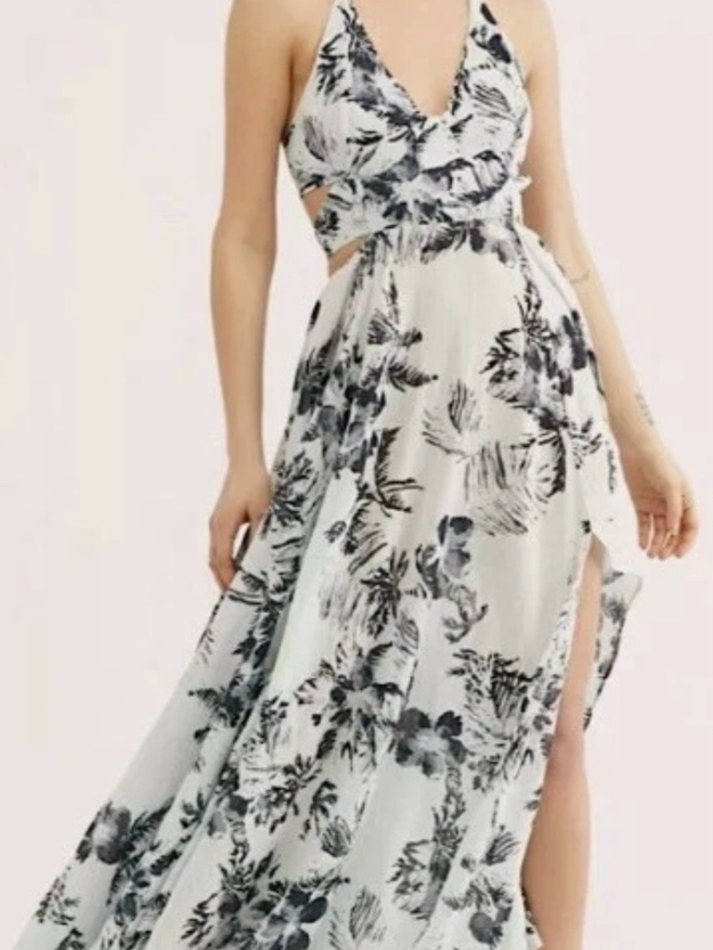 Free People Black & White Floral Cutout Maxi Dress